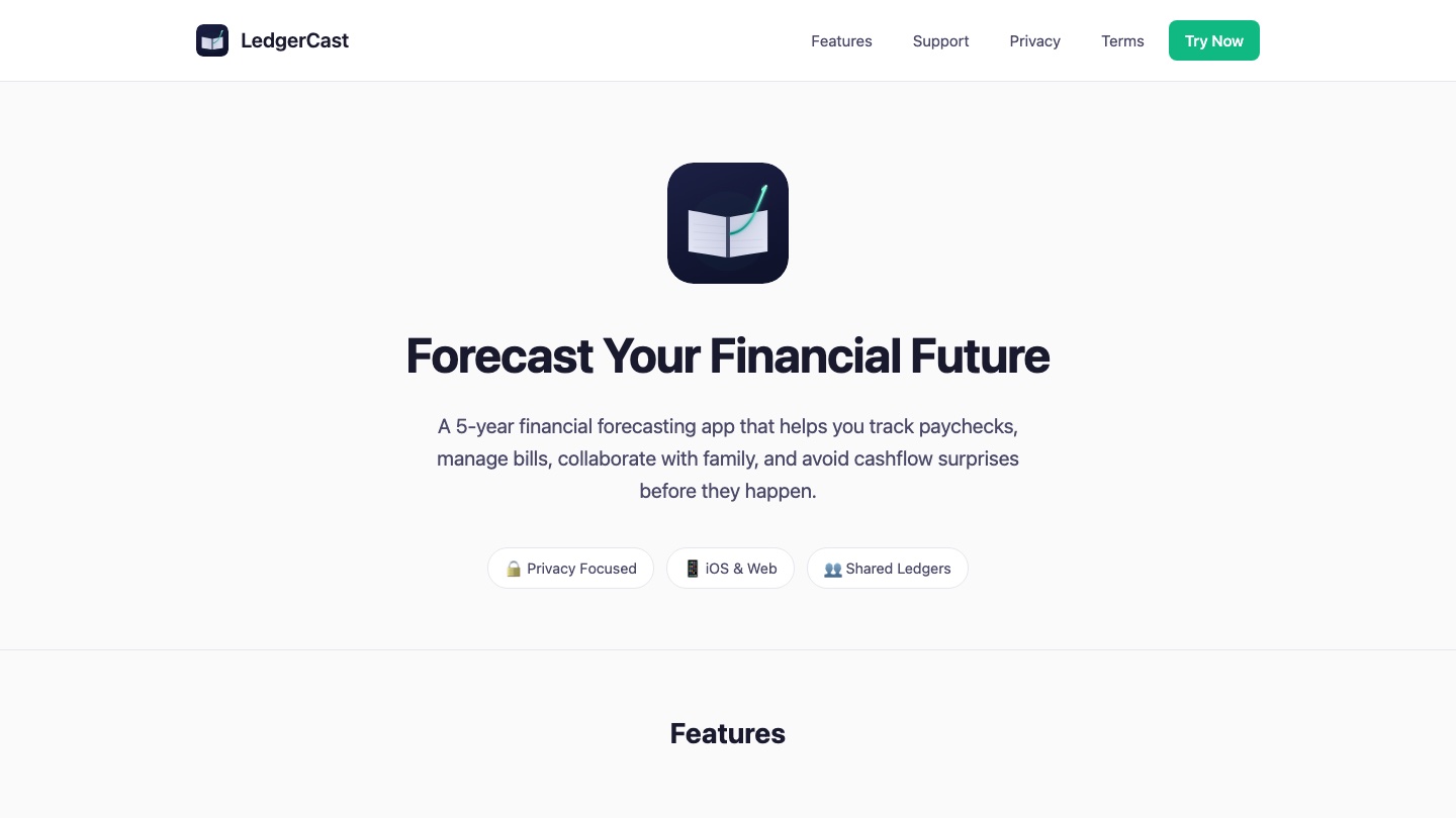 LedgerCast homepage preview